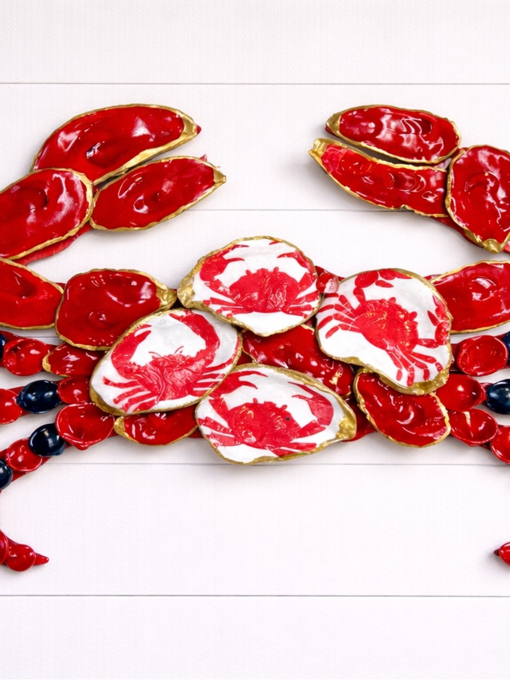Red and Gold Crab Oyster Shell wall hanging